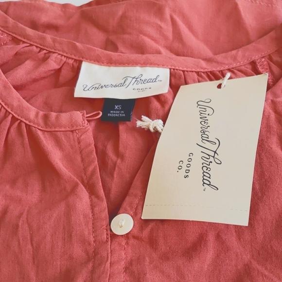 Universal Thread Button Front Puff Sleeve 100% Cotton Blouse in Rust Size XS - Picture 3 of 7